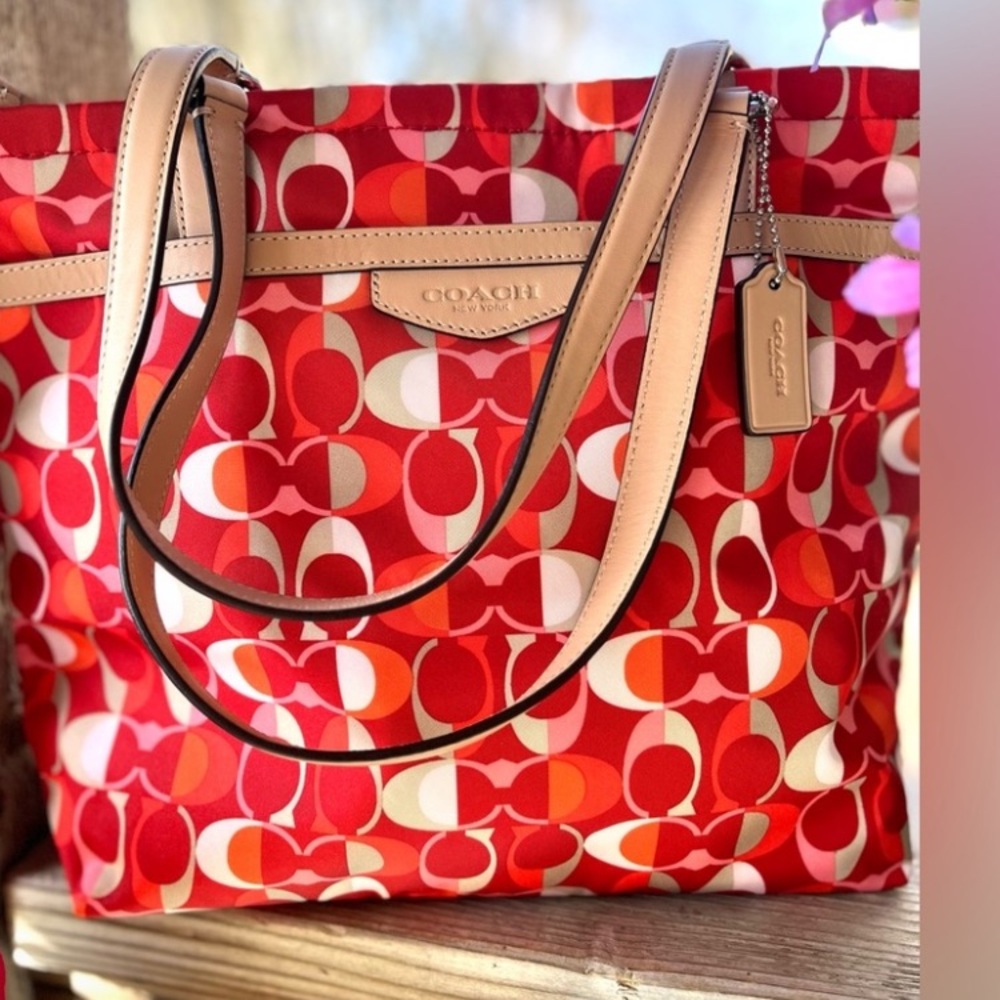 Coach Red & Tan Signature Tote